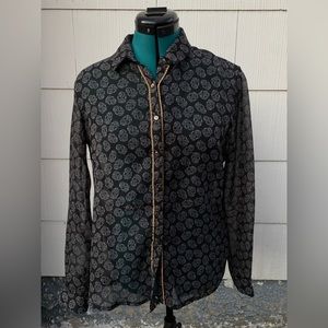 Zara sheer button down top with skull designs - perfect for Halloween season!